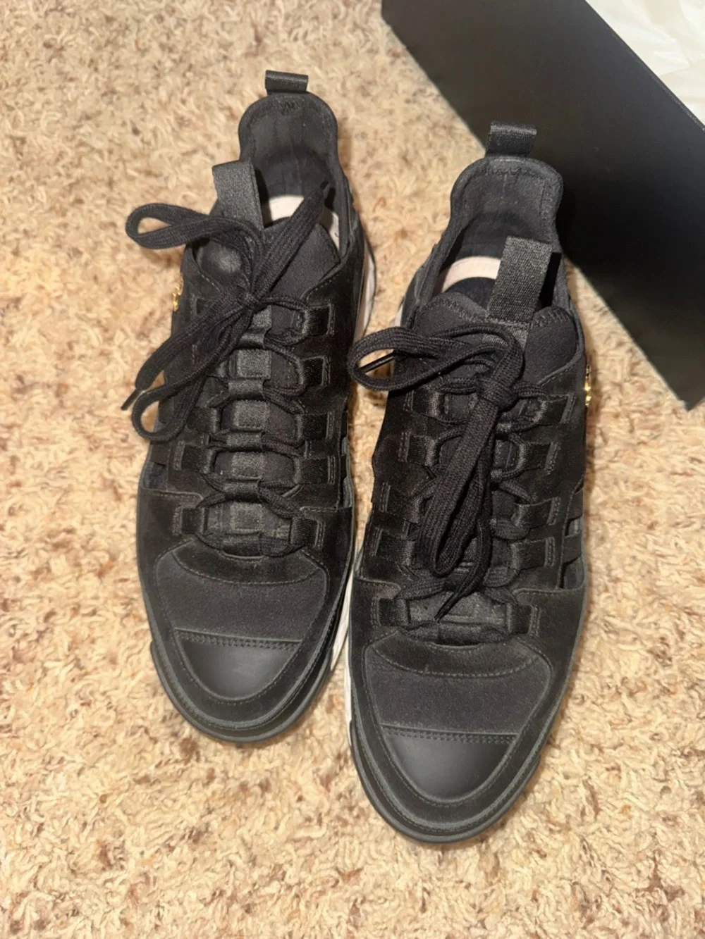 CHANEL Black Leather & White Quilted Sole Men's Sneakers with Gold CC - Picture 6 of 7